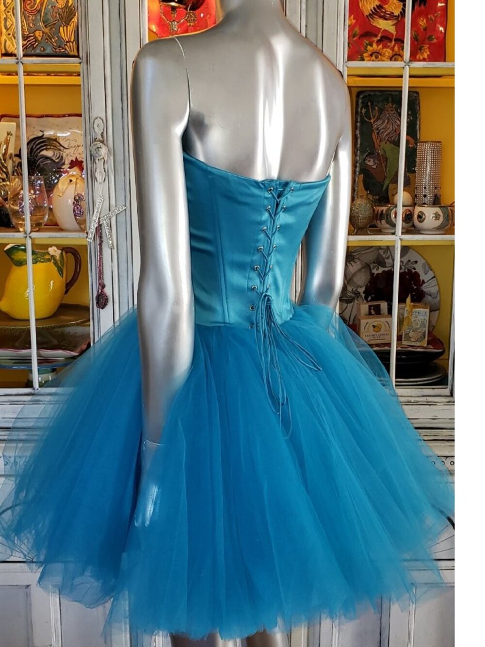 Vintage Betsey Johnson Blue Lace Up Corset Tea Party Tulle TuTu Ballerina Dress - Picture 9 of 16